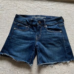 Dark wash super stretchy American Eagle midi shorts
